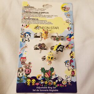 Tokidoki Neon Star Adjustable Ring Set 5 Donutella Love Heart Owl Sandy Mozz New